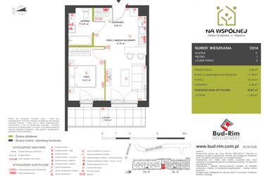 Rzut - Mieszkanie na sprzedaż 2 pokoje o powierzchni 36,67 m² - numer C14 w Na Wspólnej etap 2