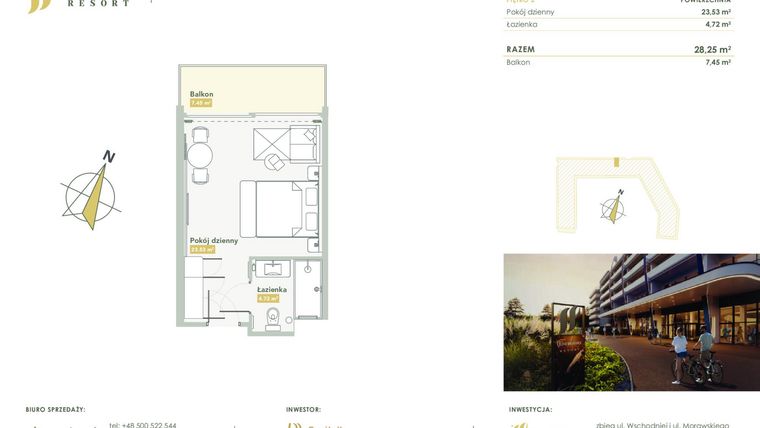 Rzut - Mieszkanie na sprzedaż 1 pokój o powierzchni 28,25 m² - numer H.2.35 w Harmony Resort