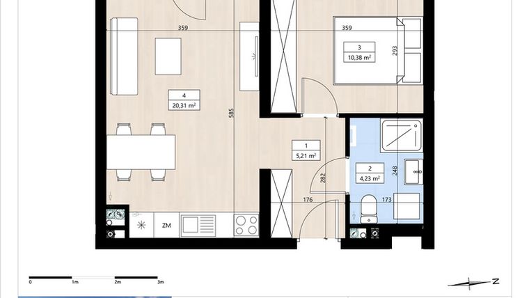Rzut - Mieszkanie na sprzedaż 2 pokoje o powierzchni 40,13 m² - numer B3/2/32 w Montano bud. B3