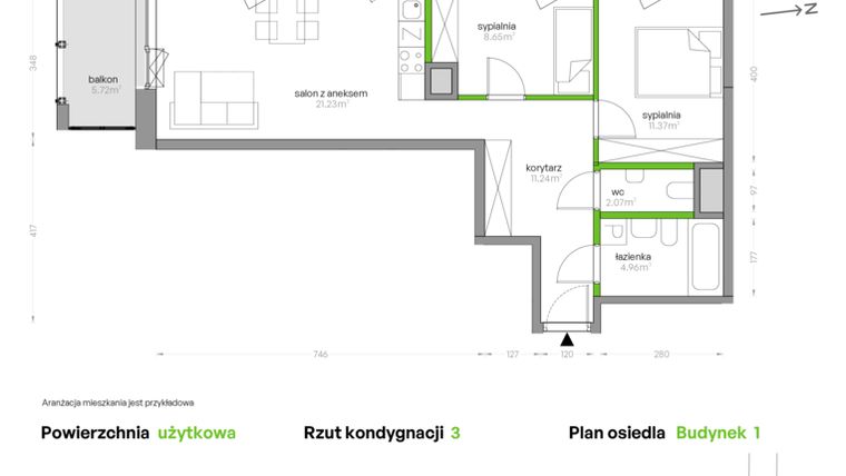 Rzut - Mieszkanie na sprzedaż 3 pokoje o powierzchni 59,57 m² - numer SV/43 w Sikorskiego Vita
