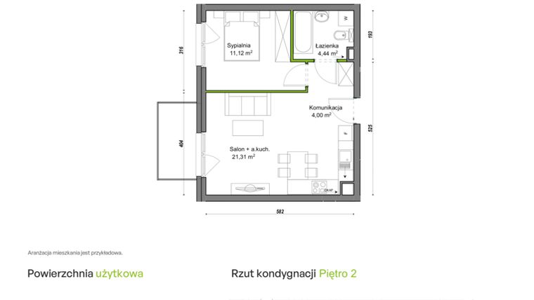 Rzut - Mieszkanie na sprzedaż 2 pokoje o powierzchni 40,87 m² - numer F2/E/07 w Orawska Vita