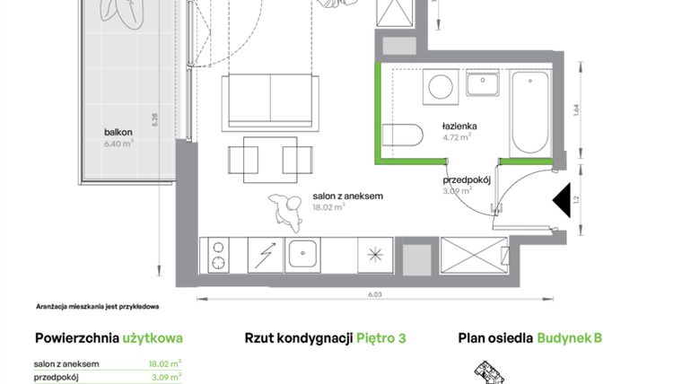 Rzut - Mieszkanie na sprzedaż 1 pokój o powierzchni 25,83 m² - numer BA0305/4 w M Bemowo