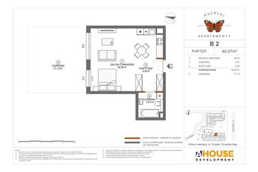 Rzut - Mieszkanie na sprzedaż 1 pokój o powierzchni 40,67 m² - numer B2 w Apartamenty Rusałki