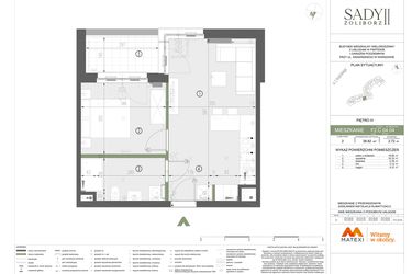 Rzut - Mieszkanie na sprzedaż 2 pokoje o powierzchni 38,82 m² - numer F2.C.04.04 w Sady Żoliborz II