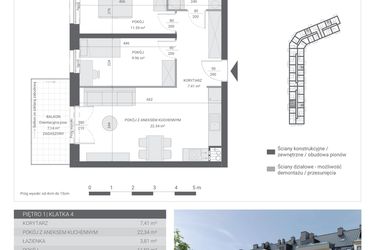 Rzut - Mieszkanie na sprzedaż 3 pokoje o powierzchni 55,11 m² - numer 99 w Ignatki Forest etap II