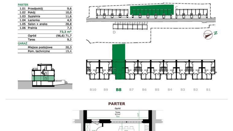 Rzut - Mieszkanie na sprzedaż 3 pokoje o powierzchni 72,2 m² - numer B8.1 w Dębowe Zacisze