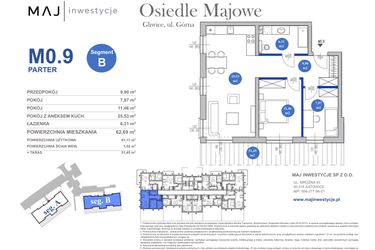 Rzut - Mieszkanie na sprzedaż 3 pokoje o powierzchni 61,17 m² - numer M0.9 w Osiedle Majowe 2.0