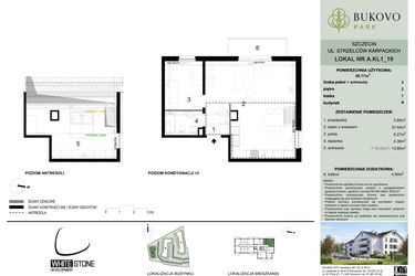 Rzut - Mieszkanie na sprzedaż 2 pokoje o powierzchni 68,77 m² - numer A.1.19 w Bukovo Park