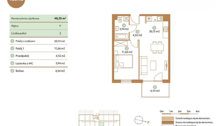 Rzut - Mieszkanie na sprzedaż 2 pokoje o powierzchni 40,25 m² - numer D8-P w Fauna