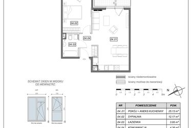 Rzut - Mieszkanie na sprzedaż 2 pokoje o powierzchni 45,51 m² - numer 9.A.04 w Nowe Południe bud. 9