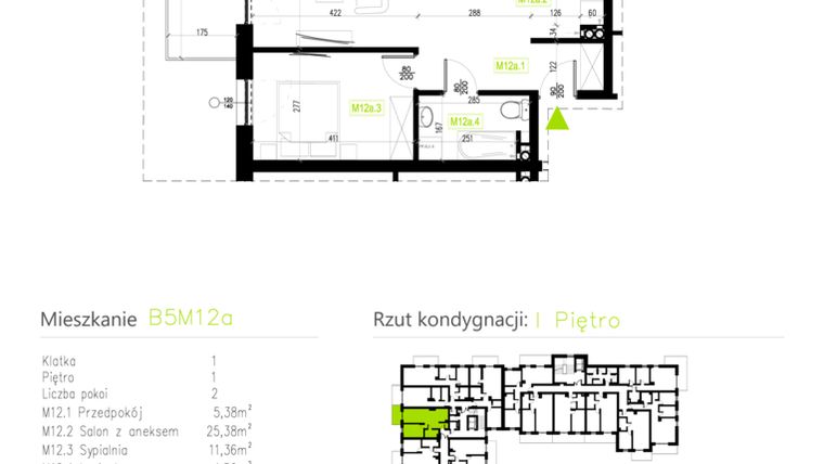 Rzut - Mieszkanie na sprzedaż 2 pokoje o powierzchni 46,62 m² - numer B5M12a w Osiedle Natura Park etap II