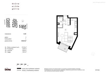 Rzut - Mieszkanie na sprzedaż 1 pokój o powierzchni 35,22 m² - numer A.42 w Dolna Górna Wilda