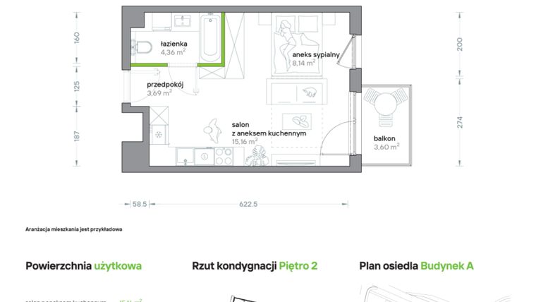 Rzut - Mieszkanie na sprzedaż 1 pokój o powierzchni 31,35 m² - numer A/KL2/2/05 w Podhalańska Vita