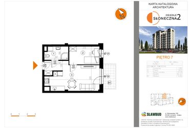 Rzut - Mieszkanie na sprzedaż 2 pokoje o powierzchni 35,37 m² - numer 64 w Osiedle Słoneczna etap 2