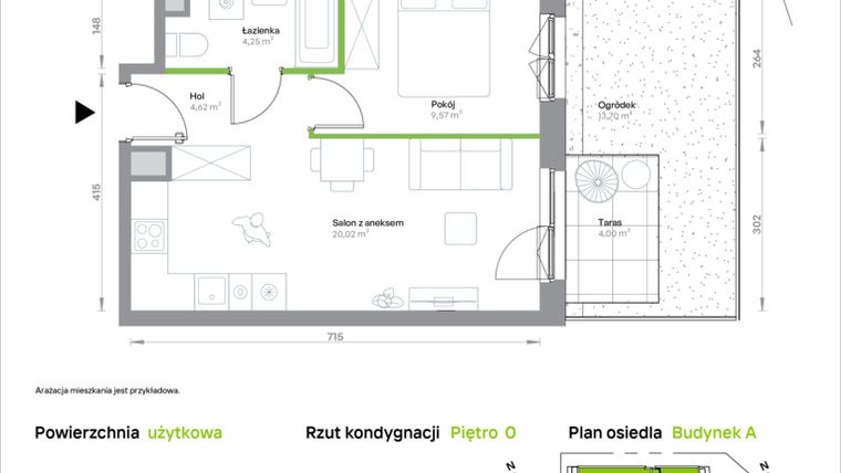 Rzut - Mieszkanie na sprzedaż 2 pokoje o powierzchni 38,46 m² - numer A/0/35 w Krakowska Vita