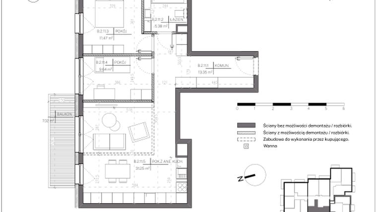 Rzut - Mieszkanie na sprzedaż 3 pokoje o powierzchni 71,01 m² - numer B.2.11 w Polanka 21