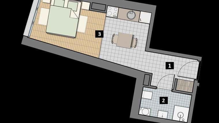 Rzut - Mieszkanie na sprzedaż 1 pokój o powierzchni 25 m² - numer 1.1A w City Łobzów