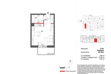 Rzut - Mieszkanie na sprzedaż 1 pokój o powierzchni 29,75 m² - numer 2/24 w Słoneczny Zakątek