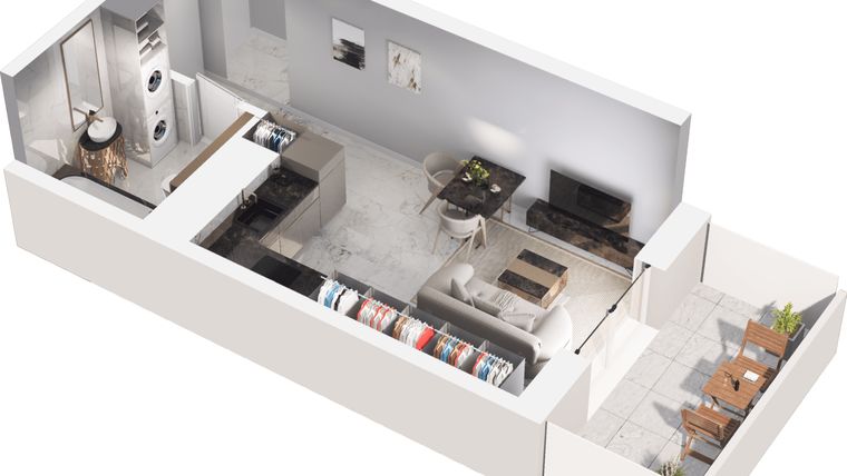 Rzut - Mieszkanie na sprzedaż 1 pokój o powierzchni 27,51 m² - numer D.11.03 w Mieszkaj w mieście - Na Tysiącleciu budynek D