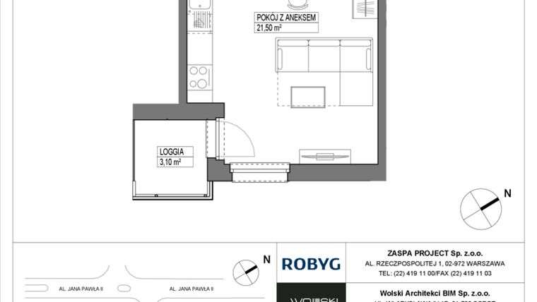 Rzut - Mieszkanie na sprzedaż 1 pokój o powierzchni 28,03 m² - numer A4M01 w Pas Startowy bud. A i B