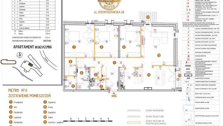 Rzut - Mieszkanie na sprzedaż 4 pokoje o powierzchni 120,72 m² - numer B1.B2.P2.M16 w Faktoria Młyn