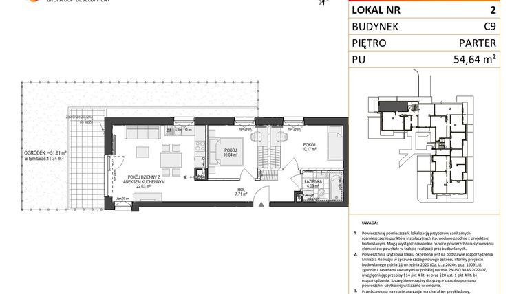 Rzut - Mieszkanie na sprzedaż 3 pokoje o powierzchni 54,64 m² - numer C9.2 w Konstelacja etap V