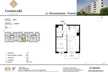 Rzut - Mieszkanie na sprzedaż 2 pokoje o powierzchni 43,8 m² - numer 8 K/6 w Grunwald Park