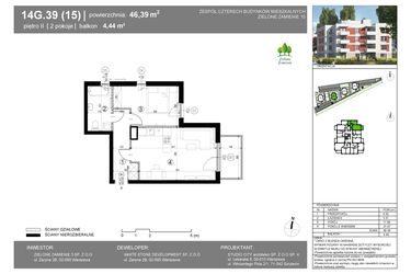 Rzut - Mieszkanie na sprzedaż 2 pokoje o powierzchni 46,39 m² - numer 14G.39 w Zielone Zamienie X