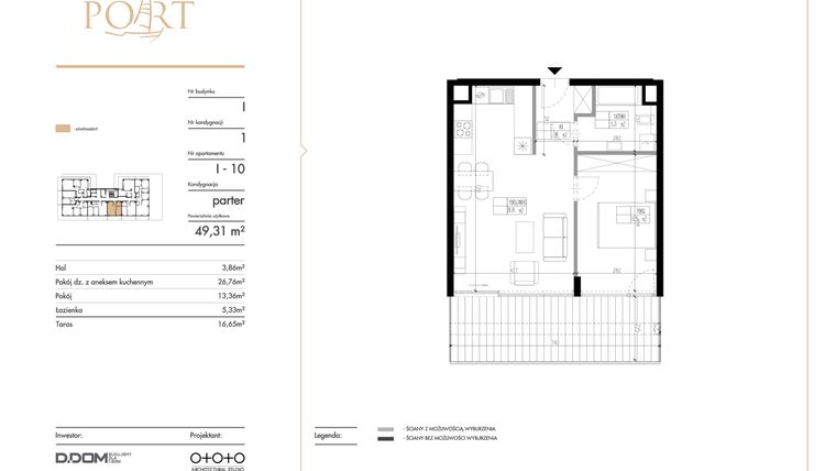 Rzut - Mieszkanie na sprzedaż 2 pokoje o powierzchni 49,31 m² - numer I_10 w Warmiński Port etap V