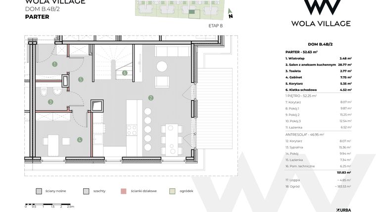 Rzut - Dom na sprzedaż 4 pokoje o powierzchni 151 m² - numer B.4B/2 w Wola Village