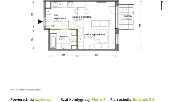 Rzut - Mieszkanie na sprzedaż 1 pokój o powierzchni 33,77 m² - numer B/042 w Aleje Praskie