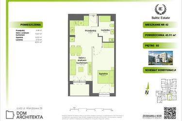 Rzut - Mieszkanie na sprzedaż 2 pokoje o powierzchni 46,08 m² - numer 02.M.42 w Dom Architekta