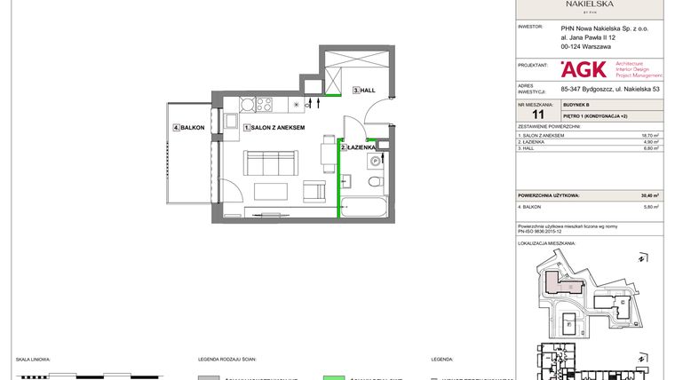 Rzut - Mieszkanie na sprzedaż 1 pokój o powierzchni 30,4 m² - numer NN-B-LM-11 w Nowa Nakielska by PHN