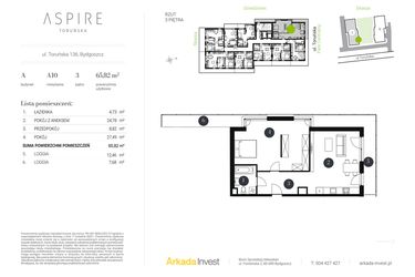 Rzut - Mieszkanie na sprzedaż 2 pokoje o powierzchni 65,82 m² - numer A.10 w Aspire