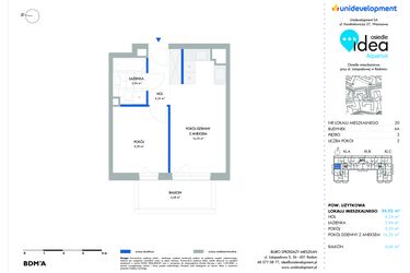 Rzut - Mieszkanie na sprzedaż 2 pokoje o powierzchni 34,02 m² - numer 6A/20 w Osiedle Idea Aquarius