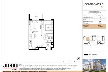 Rzut - Mieszkanie na sprzedaż 2 pokoje o powierzchni 47,9 m² - numer 2.A6 w Gombrowicza 33 - etap II