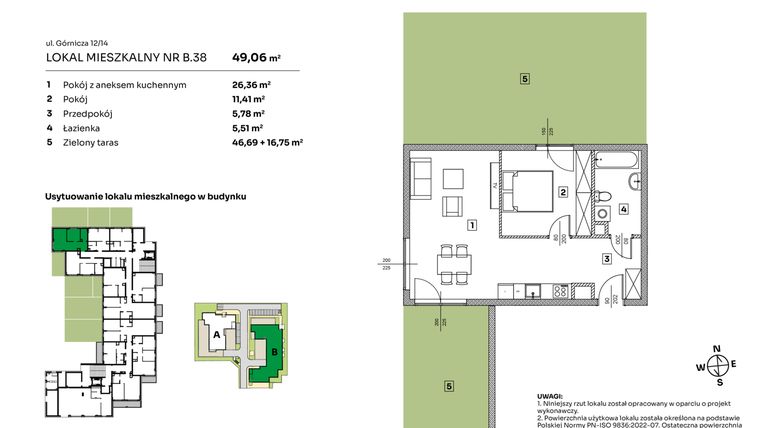 Rzut - Mieszkanie na sprzedaż 2 pokoje o powierzchni 49,06 m² - numer B.38 w Parkove Love