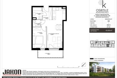 Rzut - Mieszkanie na sprzedaż 2 pokoje o powierzchni 43,69 m² - numer 34B.10 w Osiedle Konopnickiej etap II