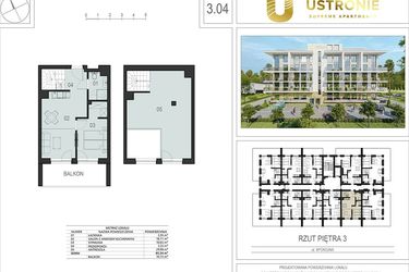 Rzut - Mieszkanie na sprzedaż 2 pokoje o powierzchni 65,54 m² - numer 3.04 w Ustronie Supreme Apartments