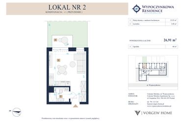 Rzut - Mieszkanie na sprzedaż 1 pokój o powierzchni 26,91 m² - numer 2 w Wypoczynkowa Residence - apartamenty inwestycyjne