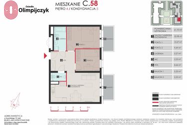 Rzut - Mieszkanie na sprzedaż 3 pokoje o powierzchni 62,03 m² - numer C58 w Osiedle Olimpijczyk II etap
