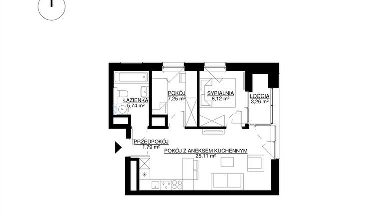Rzut - Mieszkanie na sprzedaż 3 pokoje o powierzchni 48,01 m² - numer M30 w KrakoVska etap 2