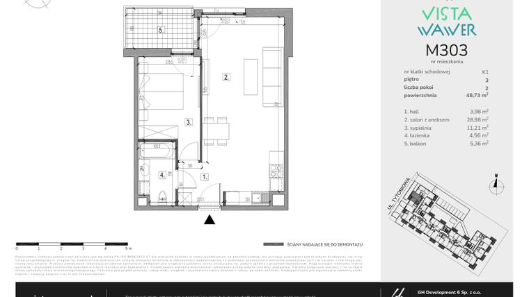 Rzut - Mieszkanie na sprzedaż 2 pokoje o powierzchni 48,73 m² - numer M303 w Vista Wawer