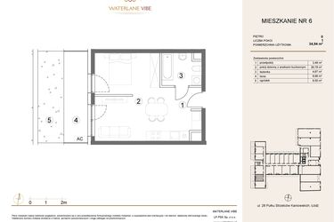 Rzut - Mieszkanie na sprzedaż 1 pokój o powierzchni 34,94 m² - numer 6 w Waterlane Vibe