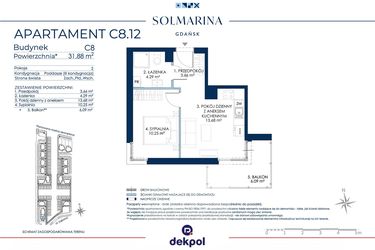 Rzut - Mieszkanie na sprzedaż 2 pokoje o powierzchni 31,88 m² - numer C8.12 w Sol Marina etap III