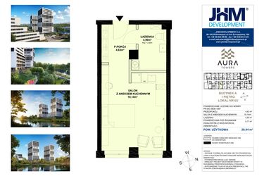 Rzut - Lokal użytkowy na sprzedaż 1 pokój o powierzchni 29,3 m² - numer A.1.6U w Aura Towers