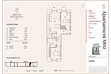 Rzut - Mieszkanie na sprzedaż 3 pokoje o powierzchni 66,18 m² - numer C.92 w Młyny Mogilska
