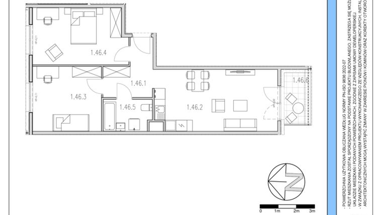 Rzut - Mieszkanie na sprzedaż 2 pokoje o powierzchni 62,99 m² - numer 46 w Osiedle Solne etap II