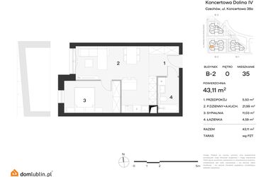 Rzut - Mieszkanie na sprzedaż 2 pokoje o powierzchni 43,11 m² - numer 35 w Koncertowa Dolina