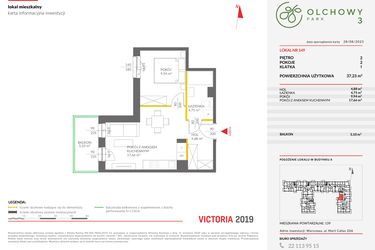 Rzut - Mieszkanie na sprzedaż 2 pokoje o powierzchni 37,23 m² - numer 149 w Olchowy Park III
